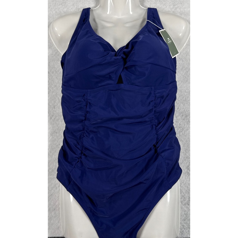 Eomenie Womens XL Blue Ruched Tummy Control One Piece Swimsuit NWT